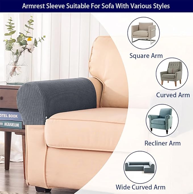 Chaexii Premium Polyester Sofa Arm Cover, Scratch Resistant Protector Covers, Washable, Elastic Armrest Covers for Square/Curved/Sloping Couch Armrests, 2Pcs (Baolan)