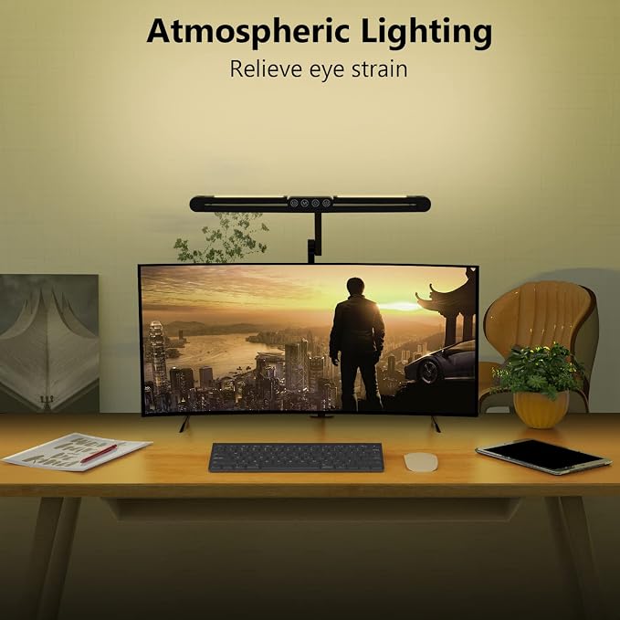 Desk Lamp with Clamp, Architect Led Desk Lamp for Home Office with Remote Control, 24W Ultra Bright Auto Dimming Computer Light Adjustable Table Light for Working Workbench (Remote)