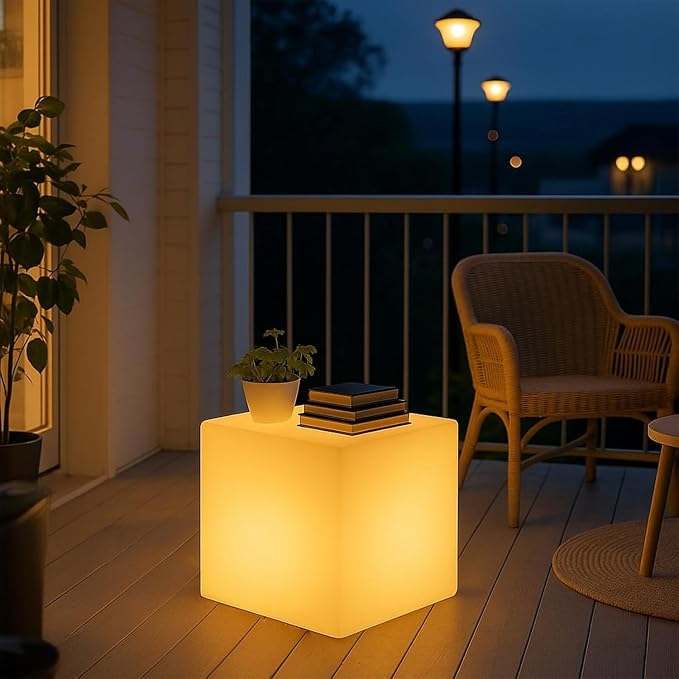 Mr.Go 16-in Rechargeable LED Cube Chair Light, 16 RGB Colors Glow Cube Seat | Waterproof LED Cube Table, Color Changing Cubes Floor Lamp w/Remote, Home Bedroom Patio Party Decorative Lighting