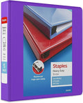 Staples Heavy-Duty 1.5-Inch D-Ring View Binder, Reinforced Spine, Holds Up to 350 Sheets, Purple, for Office & School