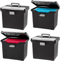 IRIS USA File Box Organizer with Lid, Letter File, 4-Pack, Black | Carry letter size files, documents and paperwork with a portable handle and secure lid for organized storage on the go