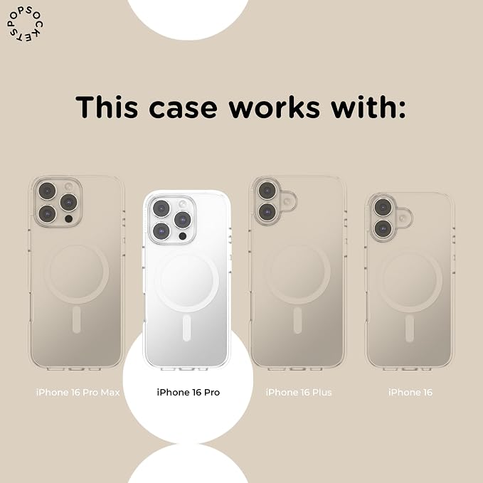 PopSockets iPhone 16 Pro Phone Case with MagSafe- Opalescent White | Magnetic, Wireless Charging, Camera & Drop Protection, White, Iridescent, Holographic