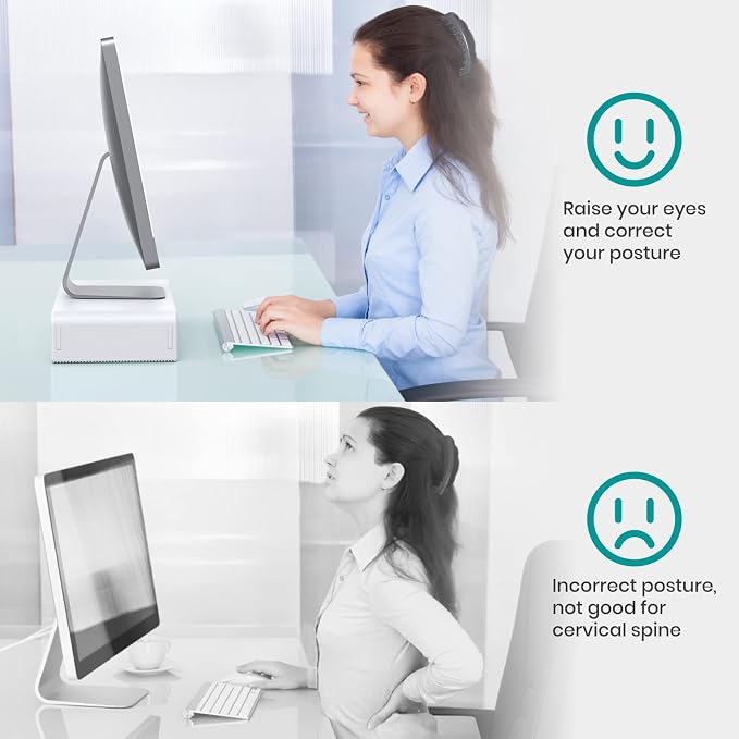 Monitor Stand Riser, Klearlook Foldable Computer Monitor Riser, Height Adjustable Computer Stand, Desk Shelf Riser with Storage Drawer & Tablet Phone Stand for Computer, Desktop, Laptop (White 2 Pack)
