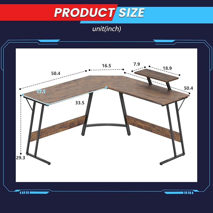 FDW L Shaped 51 Inch Gaming Desk,Corner Computer Desk,PC Gaming Desk,Writing Workstation with Large Monitor Stand for Home Office,Vintage