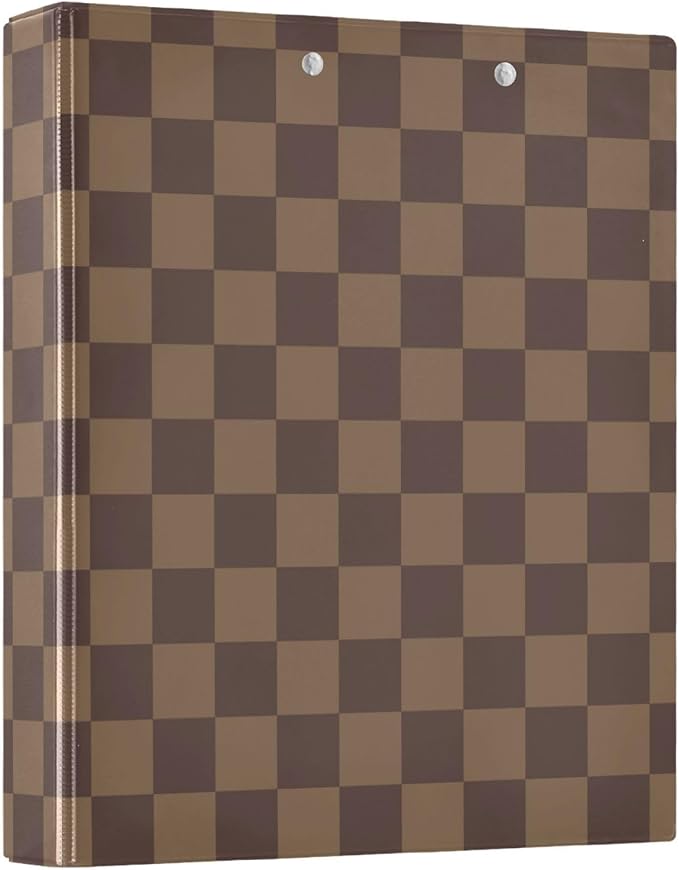 Brown Checkerboard B 3 Ring Binder with 2 Interior Pockets 1.5 inch Binders 3 Ring Heavy Duty Fit 8.5" x 11" Letter Size for Office School, 2 Pack