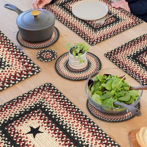 Homespice Gloucester Braided Trivets for Primitive Decor, Round 8" Set of 6