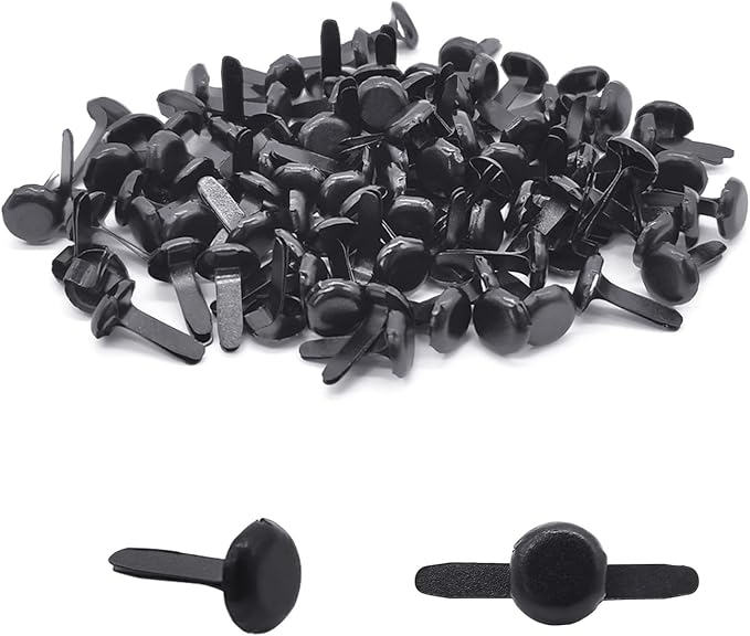 BlingKingdom 100 PCS Brad Paper Fasteners for Crafts, 0.3 x 0.6 Split Pin | Flexible, Durable and Sturdy, Round, Metal Brad Fastener for DIY Projects, Scrapbooking, Office (Black)
