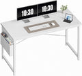 OLIXIS Computer Desk, 55 Inch Gaming Desks for Home Office Small Spaces | Writing Study Craft Work Table, Computer Workstation for Bedroom with Storage Bag, All White