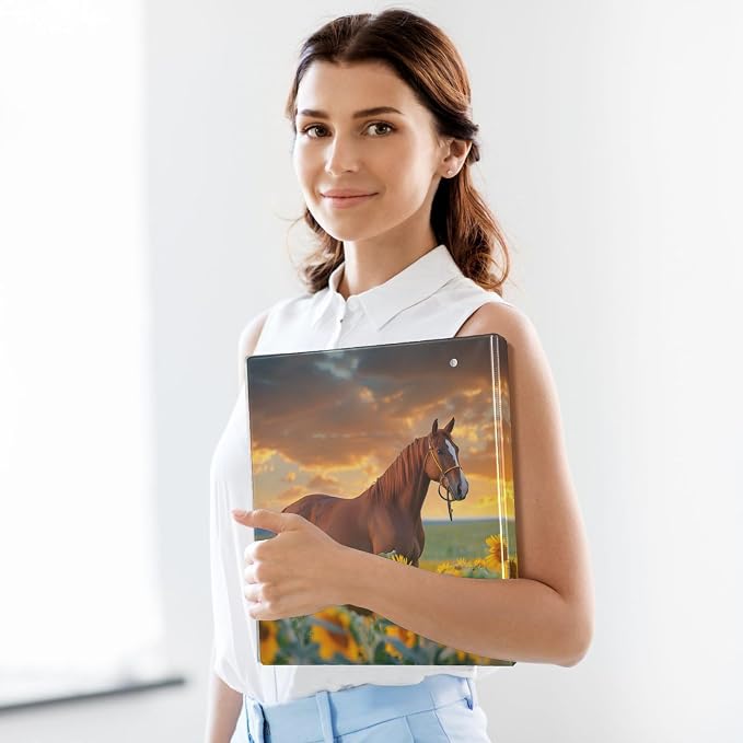 3 Ring Binder Sunflower Horse 1.5 Inch Three Ring Binder | Cute Binder with 3 Storage Pockets for Women School Office Supplies