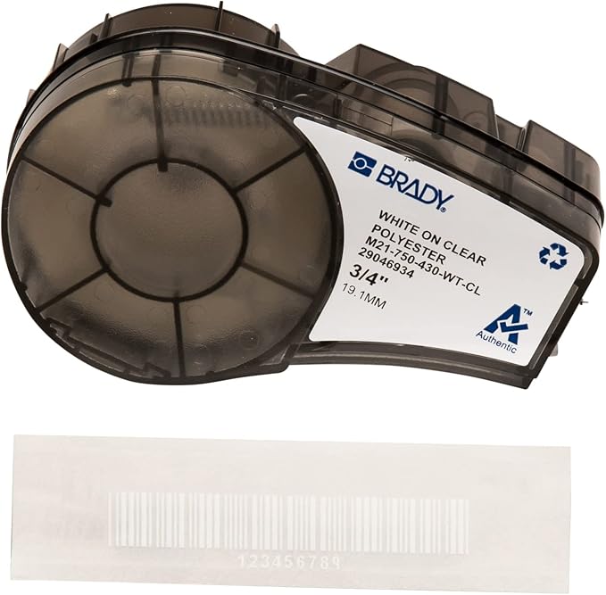 Brady Authentic (M21-750-430-WT-CL) Harsh Environment Polyester Label for Lab, Asset Tracking and Datacom, White on Clear- For M210, M210-LAB, M211, BMP21-PLUS and BMP21-LAB Printers, 0.75" W 21' L