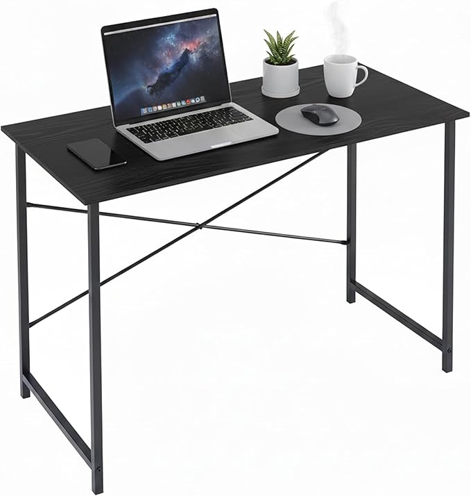 48 Inch Computer Desk, Writing Desk for Home Office Study Workspace | 265 lb Capacity, Reinforced X-Frame, Waterproof MDF Top, Scratch-Resistant Surface, Easy Assembly, Black