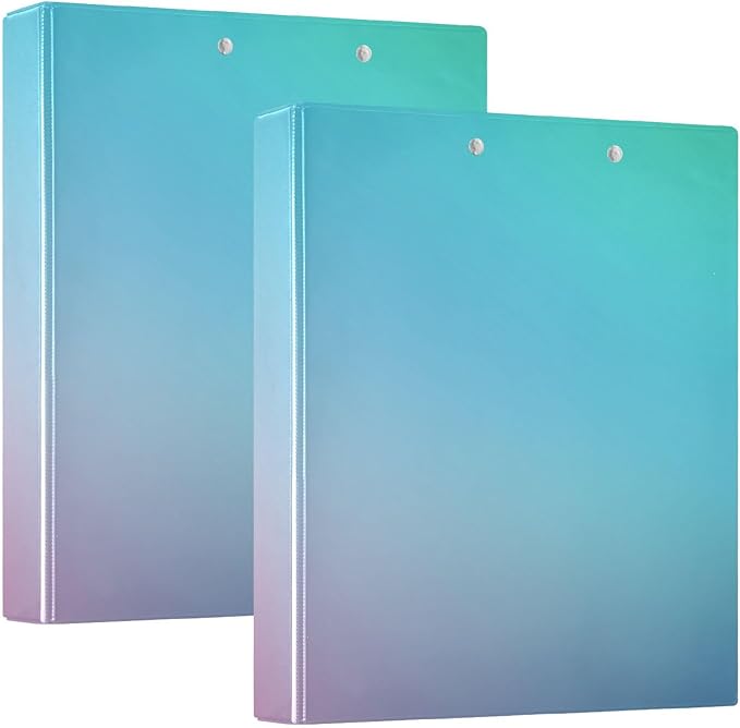 3 Ringed Binder 1 and A Half Inch Notebook Binders with Pockets 1/2 Pack School Binder Hardcover Teal Gradient Blue Pink Colored Blurred