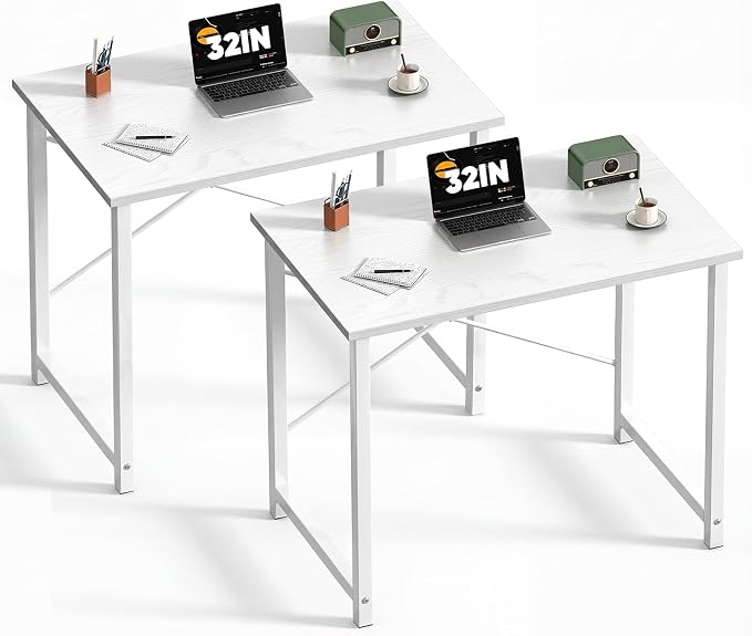 DUMOS 32 in Small Computer Desk for Home Office, Modern Study Work Table Simple Style for Bedroom, Writing Desks with X-Shaped Reinforcement, 2 Pack, White | Modern Study Writing Work Table, Craft PC Desk Simple Workstation with Reinforcement Structure...