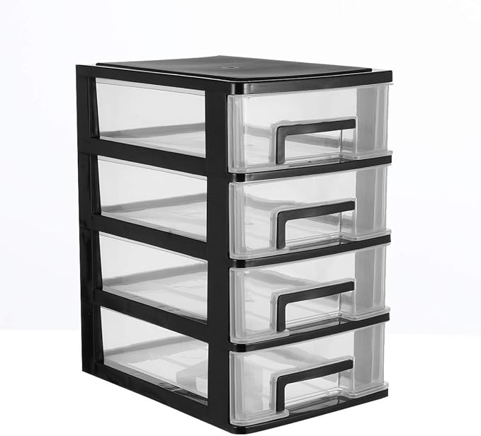 4-Drawer Plastic Storage Cabinet Clear Desktop Organizer for Office Study Bathroom Living Room Space-Saving Sundries Holder