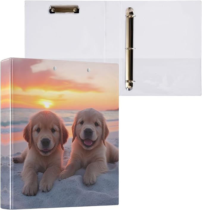 3 Ring Binder Golden Retriever Puppy Dogs 1.5" Round Ring Binders View Binder with 200 Sheet for Kids School Supplies Women Men Office, 1 Pack