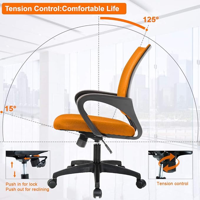 BestOffice Ergonomic Office Chair | Mid-Back Swivel Desk Chair | Orange | with Lumbar Support, Adjustable Height & Breathable Backrest | Sponge Seat & Rolling Wheels | for Home, Office | Pack of 1