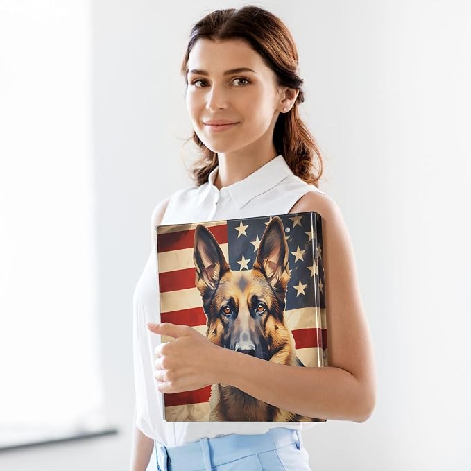 3 Ring Binder Dog German Shepherd American Flag 1.5" Round Ring Binders View Binder with 200 Sheet for Kids School Supplies Women Men Office, 1 Pack