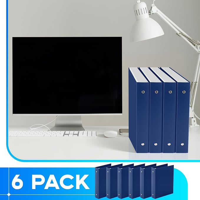 Henoyso 12 Pcs 1.5 Inch Mini 3 Ring Binders Fits 5.5" x 8.5" Paper, Holds(Capacity 350 Sheets), Plastic Flexible Three Round Rings Small Navy Blue A5 Binders Bulk for School, Office Use, Photo Album