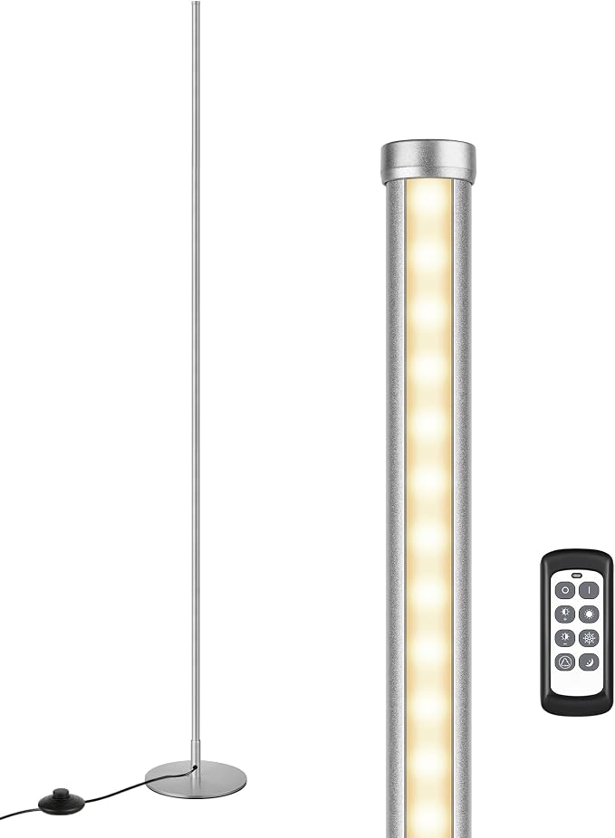 EDISHINE 57.5" Corner Lamp with Remote & Foot Switch, Dimmable & 7 CCT | 2700-6000K, Tall Corner Lamp for Bedrooms, Living Rooms, Offices , Sturdy Base, Silver