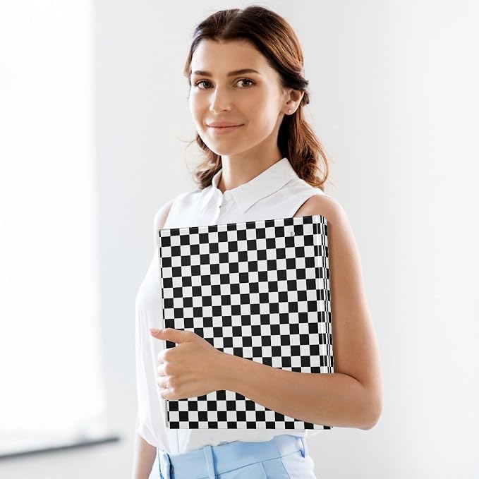 Custom 3 Ring Binder Black White Checkered Pattern 1.5" Round Ring Binders Personalized Name View Binder with 200 Sheet for Women Men Office Kids School Supplies, 1 Pack