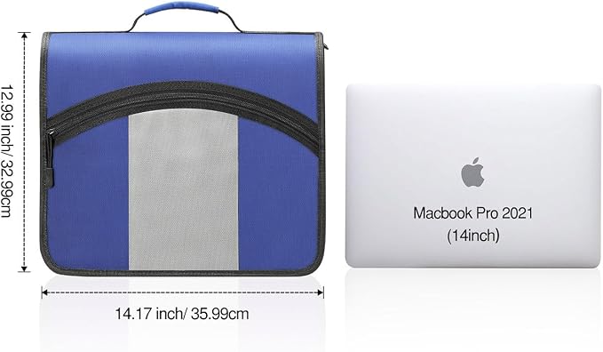 MoKo Zipper Binder with Strap, 3 Inch 3 O Ring, 600 Sheets, Blue & Gray | Water-repellent nylon with 2 folders, 2 mesh pockets and a outer pockets, reinforced handle and adjustable shoulder strap.