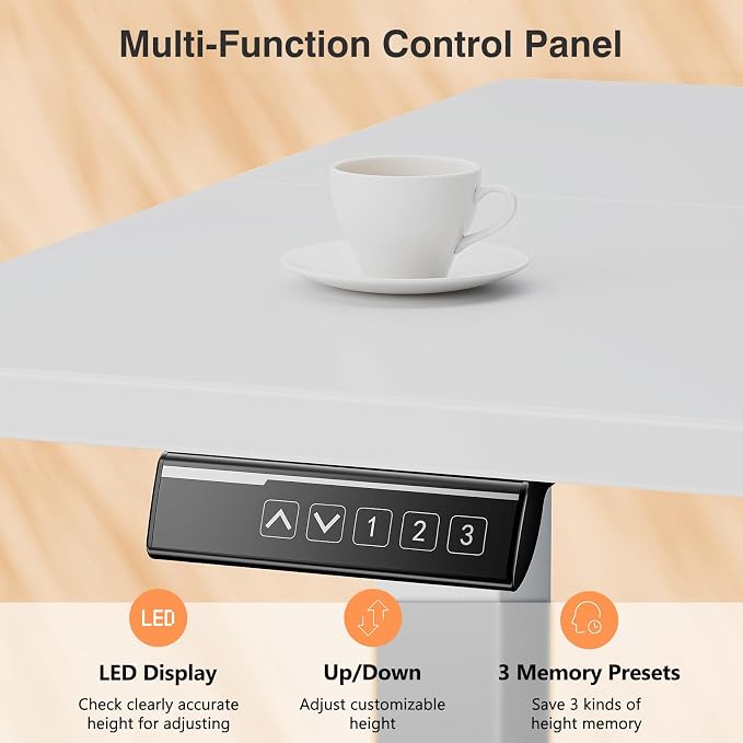 Sweetcrispy Electric Standing Desk, Computer Desk, 40x24 Inch | Adjustable Height, Splice Wood Board, 3 Memory Preset, Sit Stand Work Table for Home Office, White
