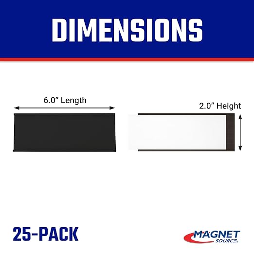 Master Magnetics Heavy-Duty Magnetic Labels - Magnetic Label Holders for a Metal File Cabinet, Shelf, Whiteboard - Fits Signs and Tags - 6" L x 2" H - Includes 35 Perforated Cards - 25-Pack