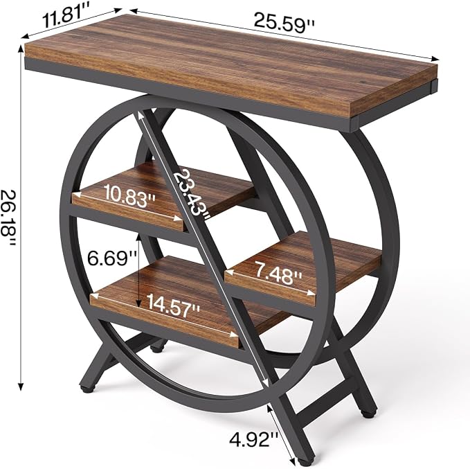 LITTLE TREE Industrial End Table, Narrow Side Table | Modern Bedside Table with 4-Tier Large Storage Space for Living Room, Home Office, Bedroom, Brown