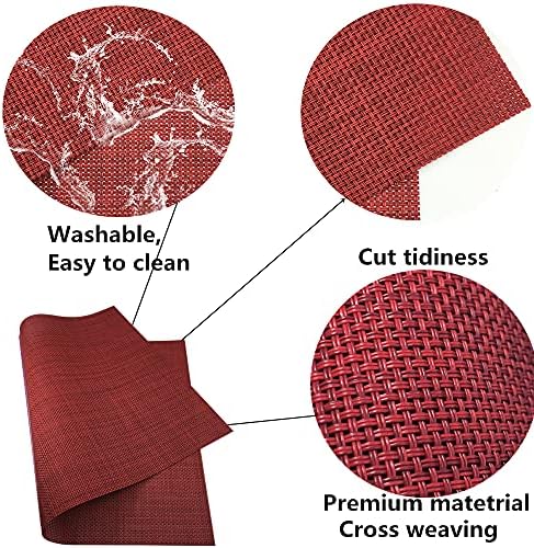 WAZAIGUR Placemats Crisscross Woven Vinyl Place Mats Set of 6 Red