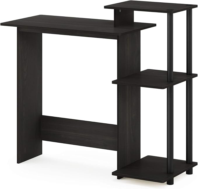 Furinno EFFICIENT Desk, 28.6" Wide Gaming Desk with 3 Open Side Shelves, Laptop Notebook Computer Desk, Office Desk for Home Office, Study Room, Dorm, Bedroom, Dark Espresso