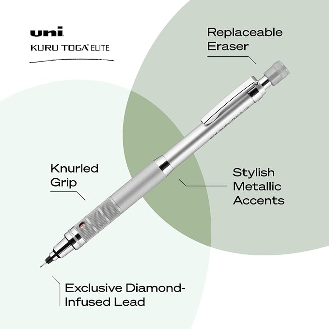 UNI uniball Kuru Toga Elite Mechanical Pencil Starter Kit,0.5mm,HB #2,Silver Barrel,(Pack of 2)