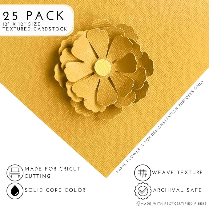 HELLO SUNSHINE—12x12 Textured Cardstock | 80lb Textured Yellow Scrapbook Paper | Premium Cardstock for Cricut Cutting | 25 Sheets