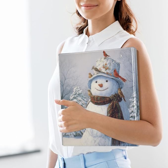 Birds and Winter Snowman Binder 3 Ring 1.5 Inch Binder with Clipboard&Pockets, Hardcover Binders Heavy Duty Large File Folder for Office School Supplies - Holds 200 Sheets, 2 PC