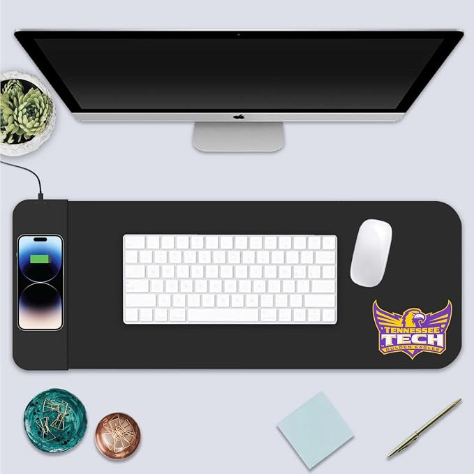 Tennessee Technological University Classic Wireless Charging Cloth Desk Mat, Durable Office Supplies, Non-Slip Base, Quick Charging Wireless Desk Pad, Black