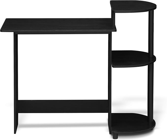 Furinno COMPACT Desk, 28.5" Wide Gaming Desk with Shelves, Computer Desk with Book Shelf, Office Desk for Home Office, Study Room, Dorm, Bedroom, Americano