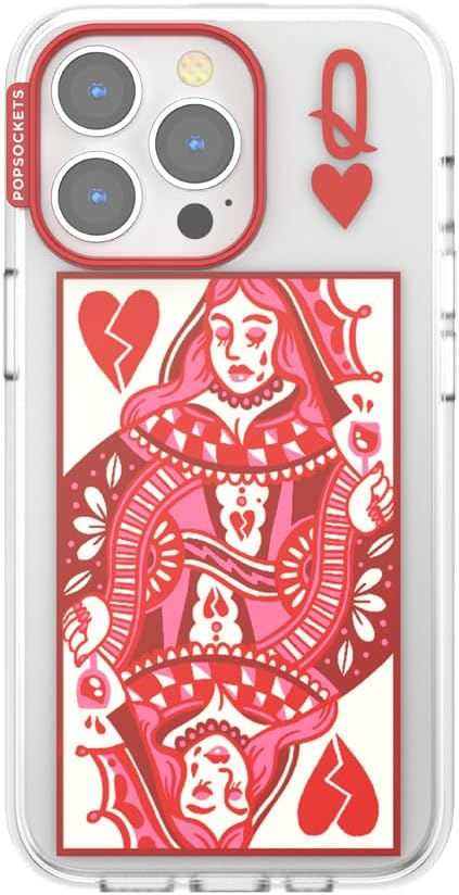 PopSockets iPhone 13 Pro Max Phone Case w/MagSafe- Heart Queen | Magnetic, Wireless Charging, Camera & Drop Protection, Heart, Valentines, Red, Textured