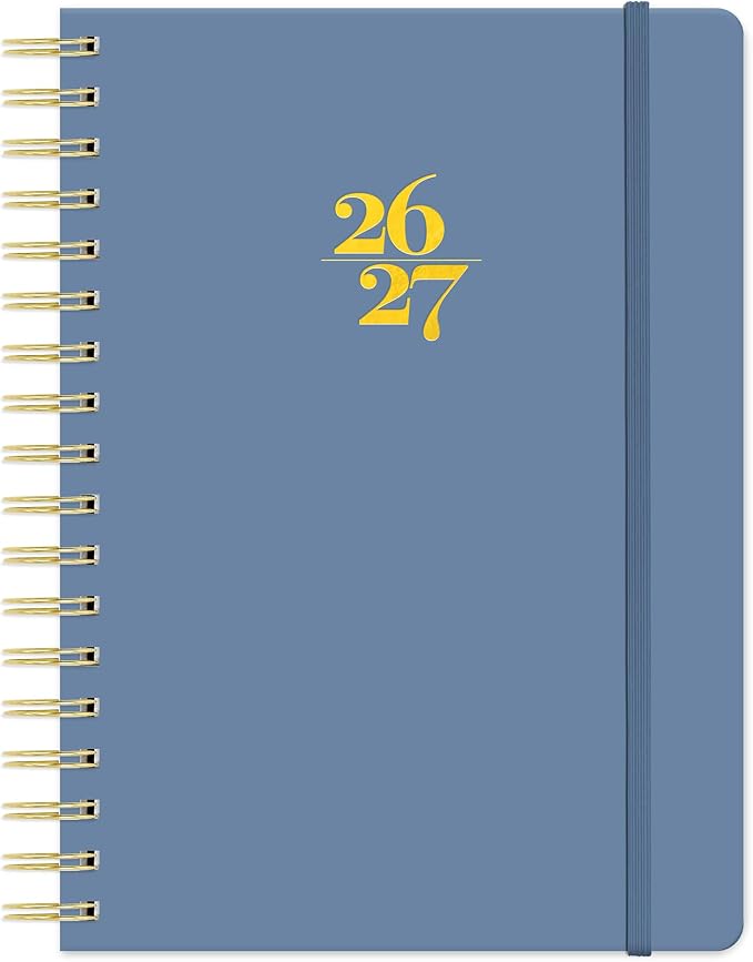Orange Circle Studio 2027 Planner, Blue Gray Tri-Tab Weekly & Monthly Planner, 9.6" x 7", Spiral Bound Organizer with Note Pages, Pocket Dividers & Elastic Closure Design for Home Office Planning Uses