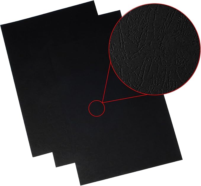 RAYSON 8.5" x 11" Black Leather Texture Binding Covers, 12 Mil Thick, 230gsm Paper, Un-Punched, Letter Size, 100 Pack