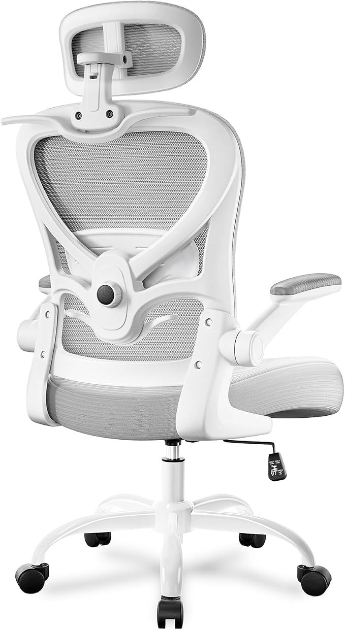 Ergonomic Office Chair, Mesh Home Office Desk Chairs with 3D Headrest | Freepub Computer Gaming Chair whit Adjustable High Back Lumbar Support, Executive Swivel chairs, 350LBS Capacity, Grey