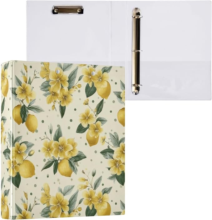 Yellow Lemon Leaf 3 Ring Binders 1.5 Inch Clear View Three Ring Binders Versatile Binder for Work School Office Supply 1 Pack