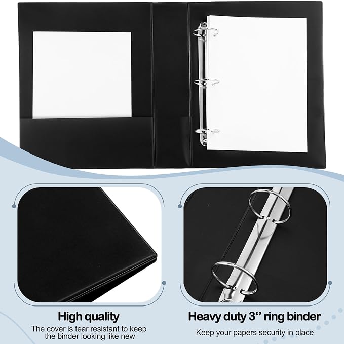 2 Pack Legal Size 3 Ring Binder with 2 Pockets, 2 Inch Round Rings Black Binder, Holds 8.5" x 14" Paper for Classroom Home Office Supplies