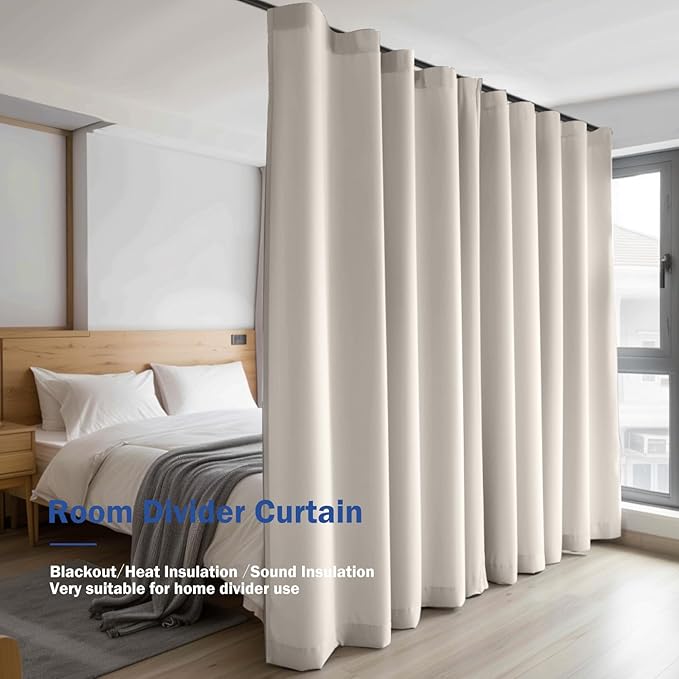 Cbsroro Room Divider Blackout Curtain Track Curtains Wall Dividers Panels Screen for Living Rooms Bedroom Office Privacy Partition Separation, W120 × L96 Inch,1 Panel, Beige