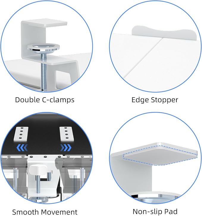suptek Large Keyboard Tray Under Desk Pull Out with C Clamp Mount, Computer Keyboard & Mouse Tray, 34 (38 Including Clamps) x 11.8 inch Slide-Out Platform Computer Drawer for Typing, White, DSF1LW