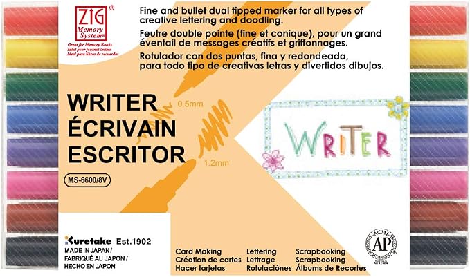 Zig Memory System Writer Dual-Tip Markers, Multicolor, 8-Pack