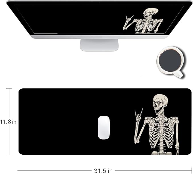 Armanza Large Mouse Pad, Extended Gaming Mousepad, Non-Slip Rubber Base Keyboard Mouse Mat Desk Pad for Gamer, Laptop, Office & Home, 31.5 x 11.8 in, Black Skull