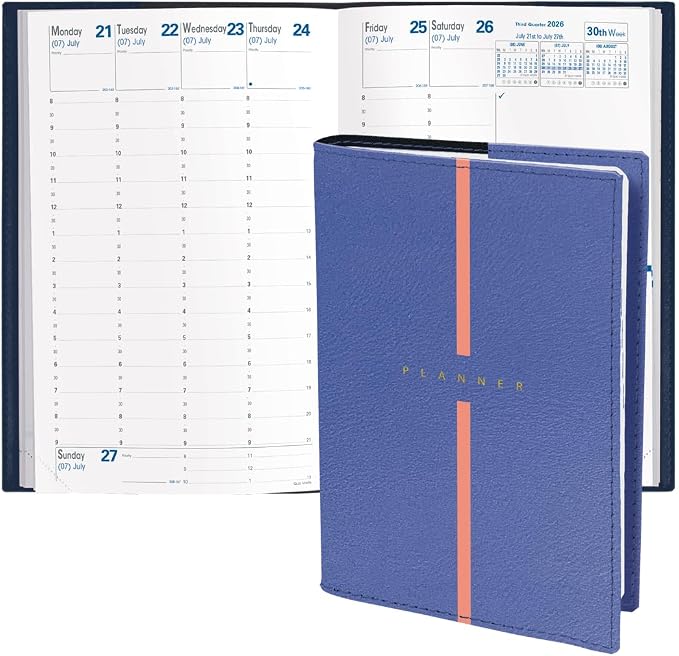 Quo Vadis 2026 Minister - Weekly/Monthly Planner - 12 Months, Jan. to Dec. - 6 1/4 x 9 3/8" - Grained Faux Leather Billy Blue Cover- Time Management Appointment Organizer