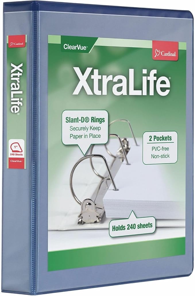Cardinal 26312 Clearvue Binder D-Ring 1-1/2-Inch Capacity 11-Inch x8-1/2-Inch Blue