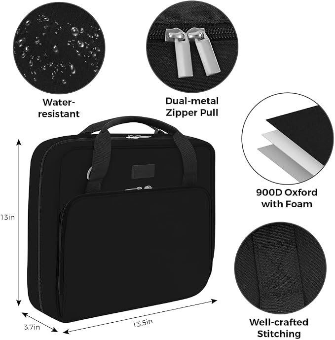 SKYDUE Zipper Binder 3 Inch D-Ring School Binder, Oxford Fabric School Organizer Holds 700+ Sheets, Fits 14" Laptop, Water-Resistant, Handle & Shoulder Strap, 14"x13" – School Supplies, Black