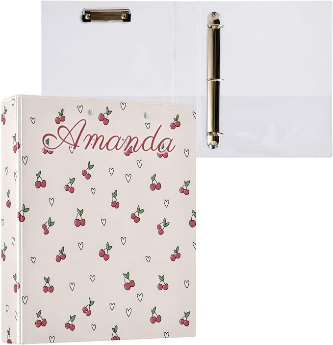 Custom Personalized Name Cute Cherry Heart Pattern 3 Ring Binder 1.5 Inch
