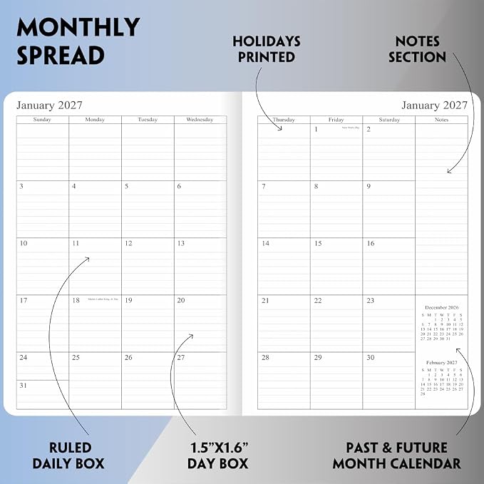 2026-2027 Planner - Weekly and Monthly Planner, Oct 2026 - Dec 2027, Vegan Leather Cover, Elastic Closure, 7"x9.25", Teal